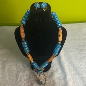 Blue and Brown Beaded Necklace Set